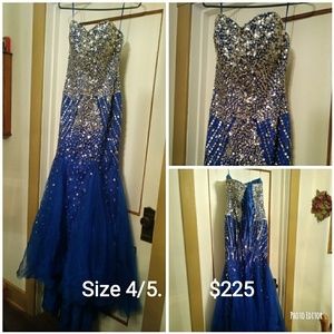 Mermaid Style Royal Blue Beaded Dress